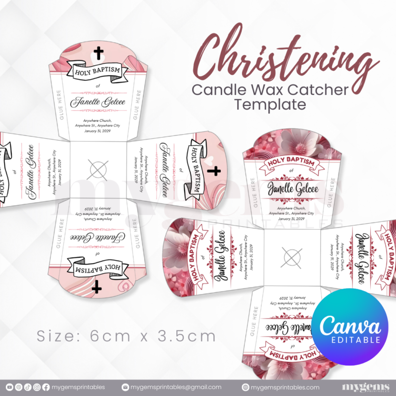 40 Designs | Christening Candle Wax Catcher Template | Canva Editable - Image 20