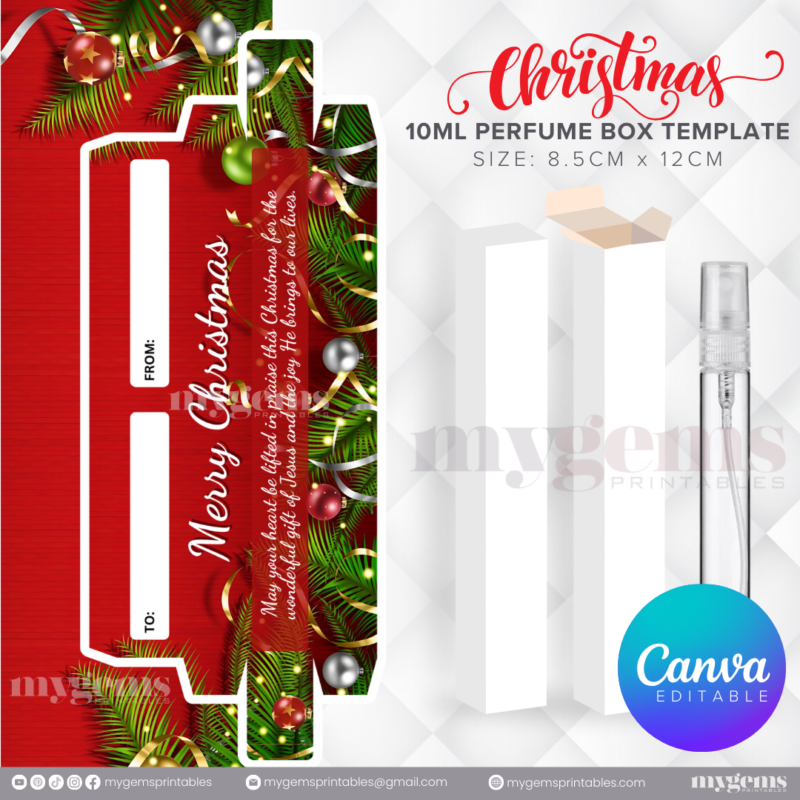 30 Designs | Christmas Themed 10ML Perfume Box Template | Canva Editable - Image 6