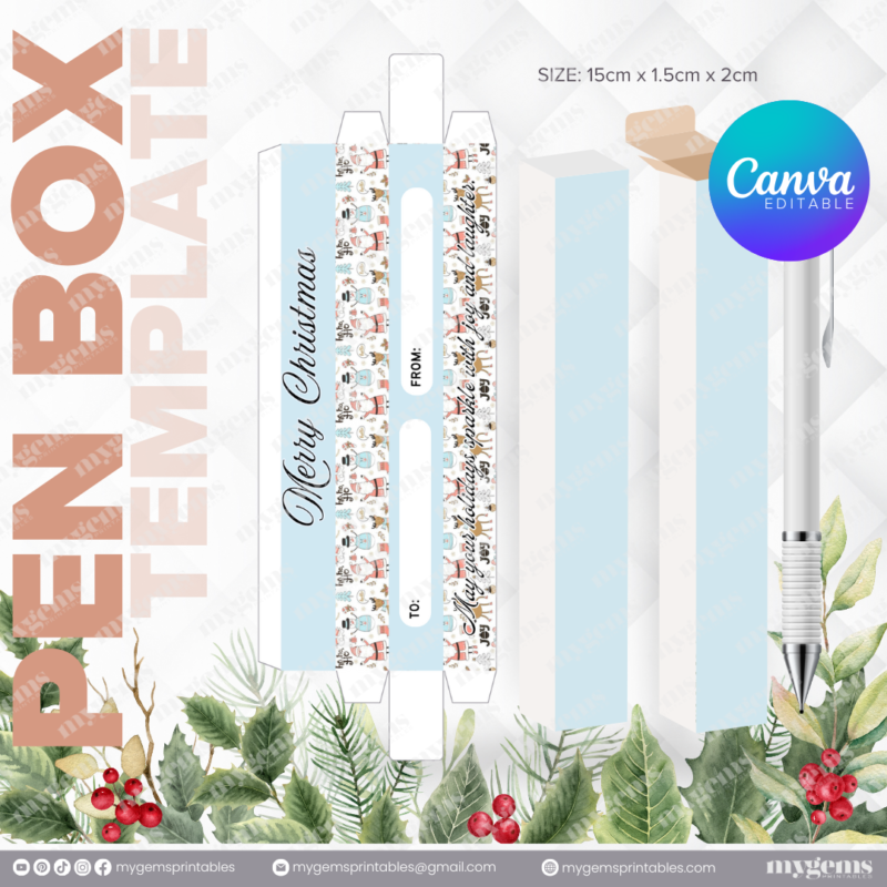 40 Designs | Christmas Themed Pen Box Template | Canva Editable - Image 18