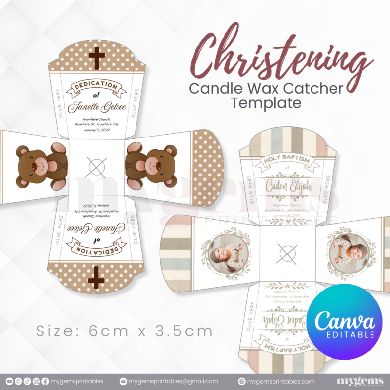 40 Designs | Christening Candle Wax Catcher Template | Canva Editable - Image 21