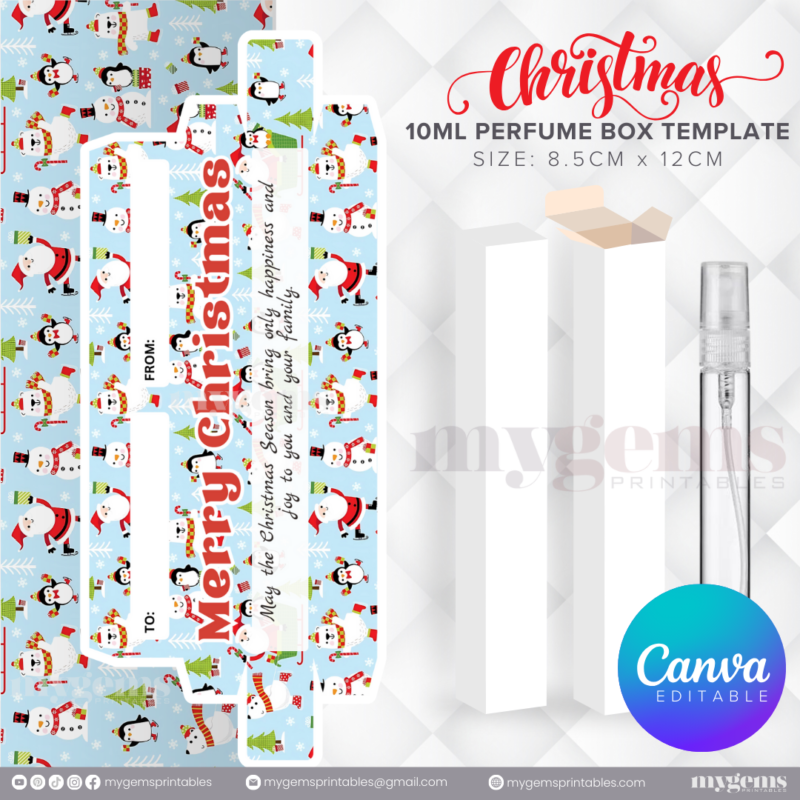 30 Designs | Christmas Themed 10ML Perfume Box Template | Canva Editable - Image 7