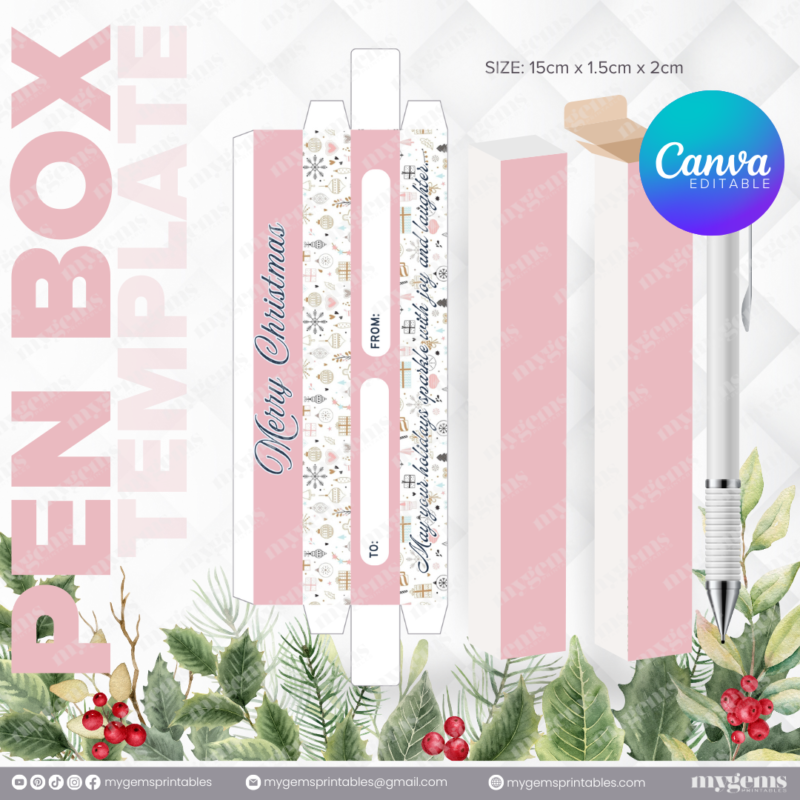 40 Designs | Christmas Themed Pen Box Template | Canva Editable - Image 19