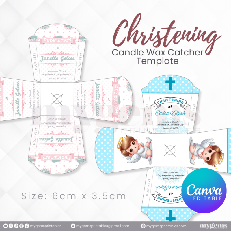 40 Designs | Christening Candle Wax Catcher Template | Canva Editable - Image 22