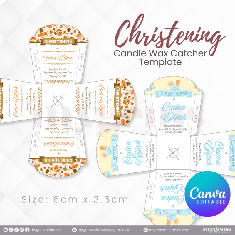 40 Designs | Christening Candle Wax Catcher Template | Canva Editable - Image 5