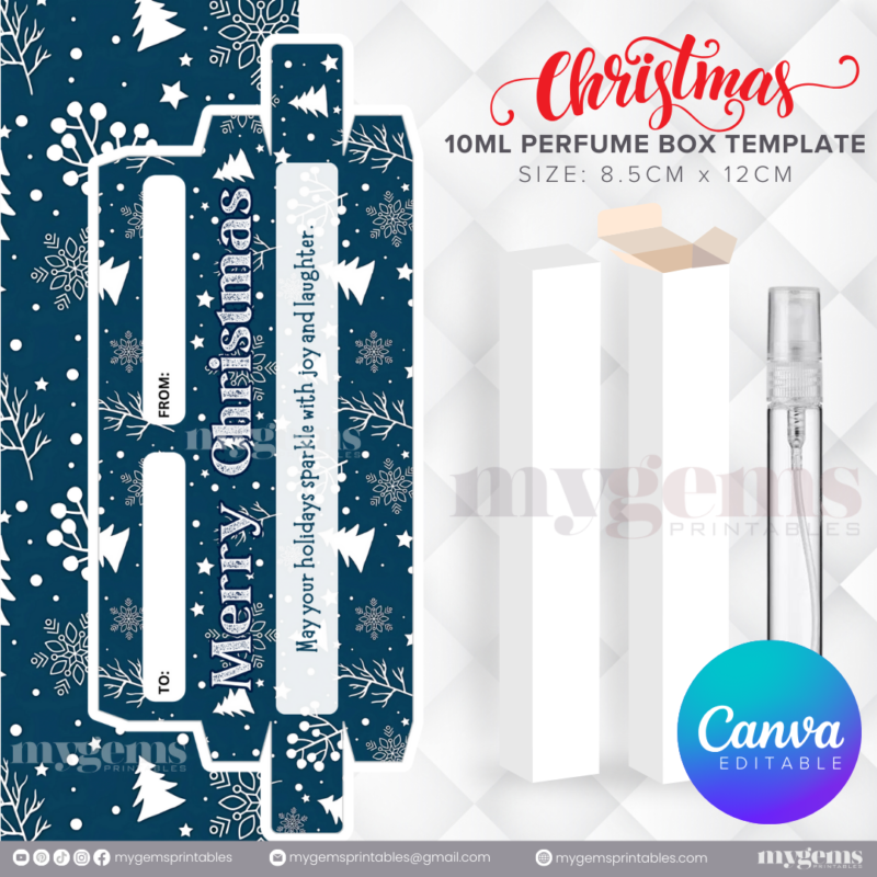 30 Designs | Christmas Themed 10ML Perfume Box Template | Canva Editable - Image 12