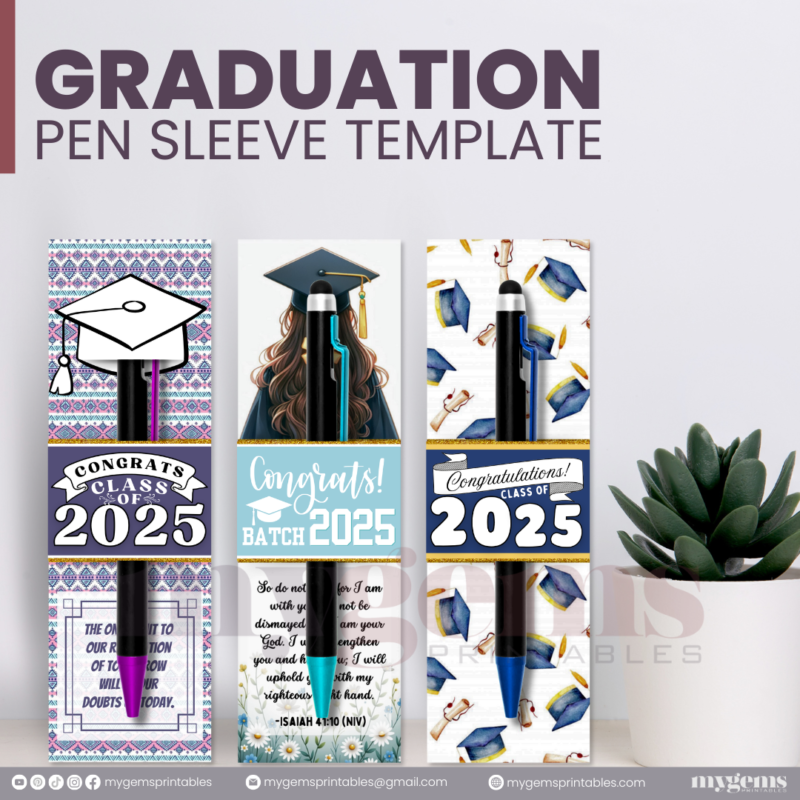 30 Designs | 2025 Graduation Pen Sleeve Template | Canva Editable | Ready to Print - Image 2