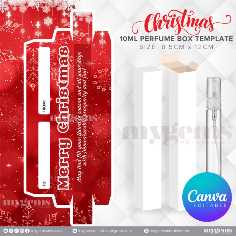 30 Designs | Christmas Themed 10ML Perfume Box Template | Canva Editable - Image 8