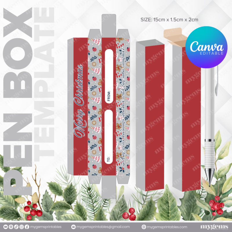 40 Designs | Christmas Themed Pen Box Template | Canva Editable - Image 20