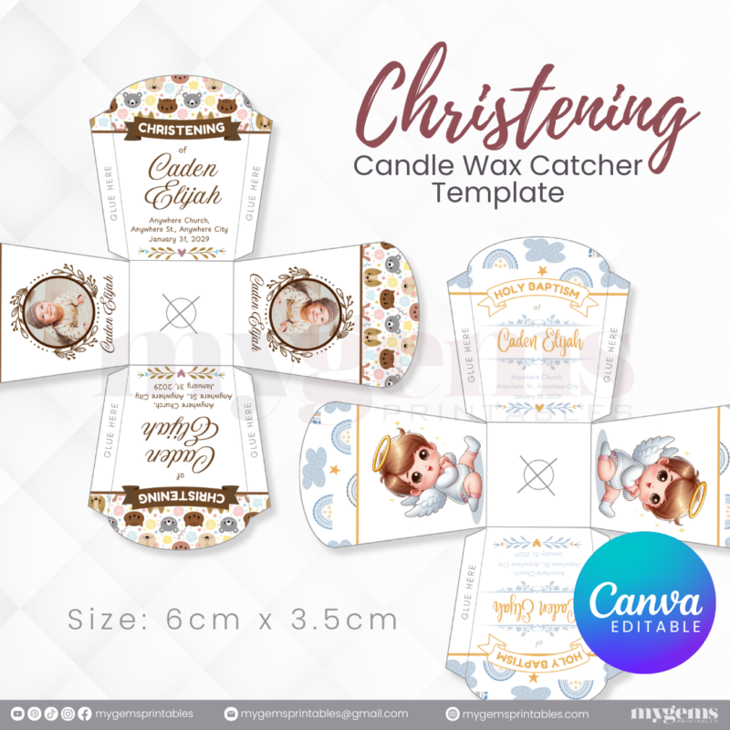 40 Designs | Christening Candle Wax Catcher Template | Canva Editable - Image 23