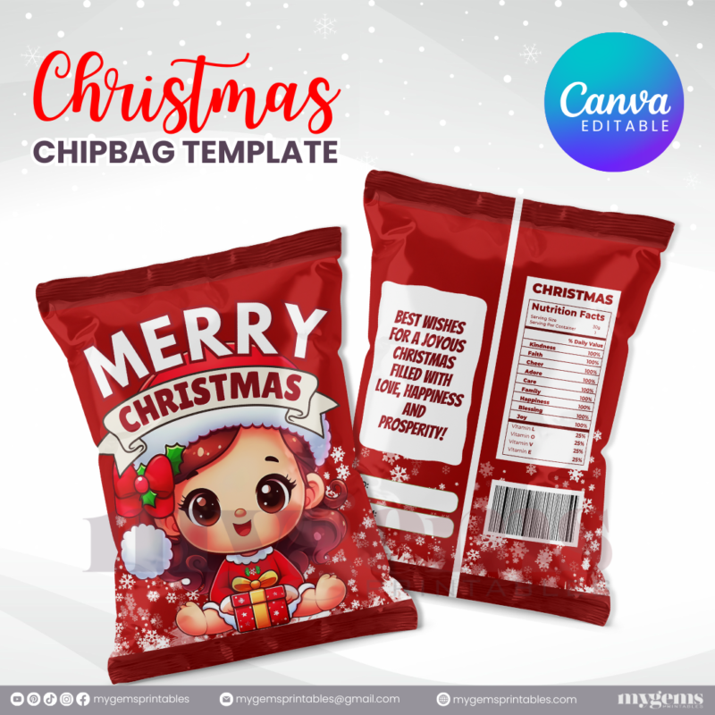 40 Designs | Christmas Themed Chip Bag Template | Canva Editable | Ready to Print - Image 33