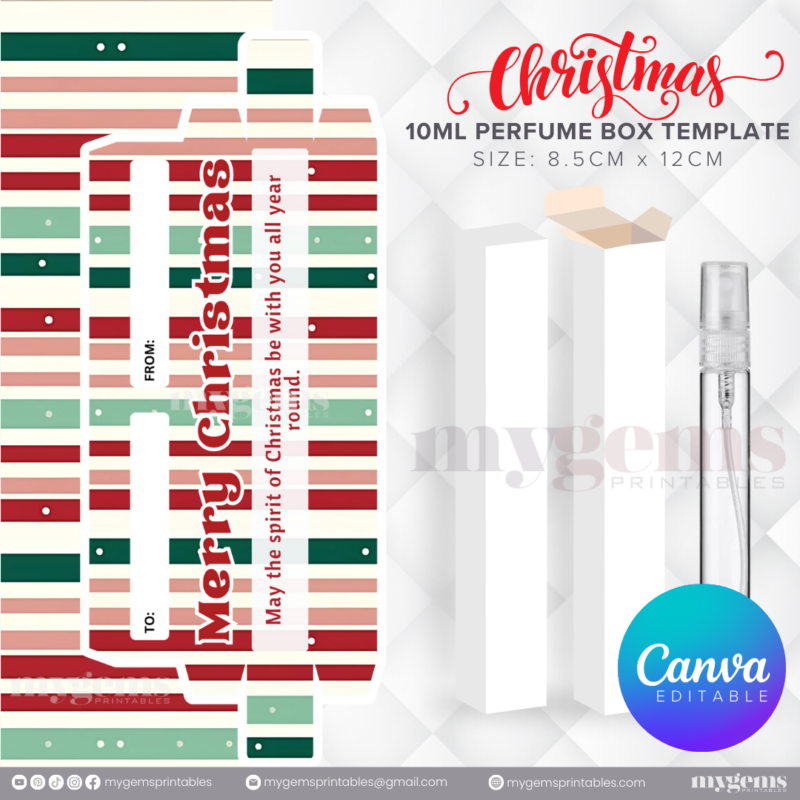 30 Designs | Christmas Themed 10ML Perfume Box Template | Canva Editable - Image 9