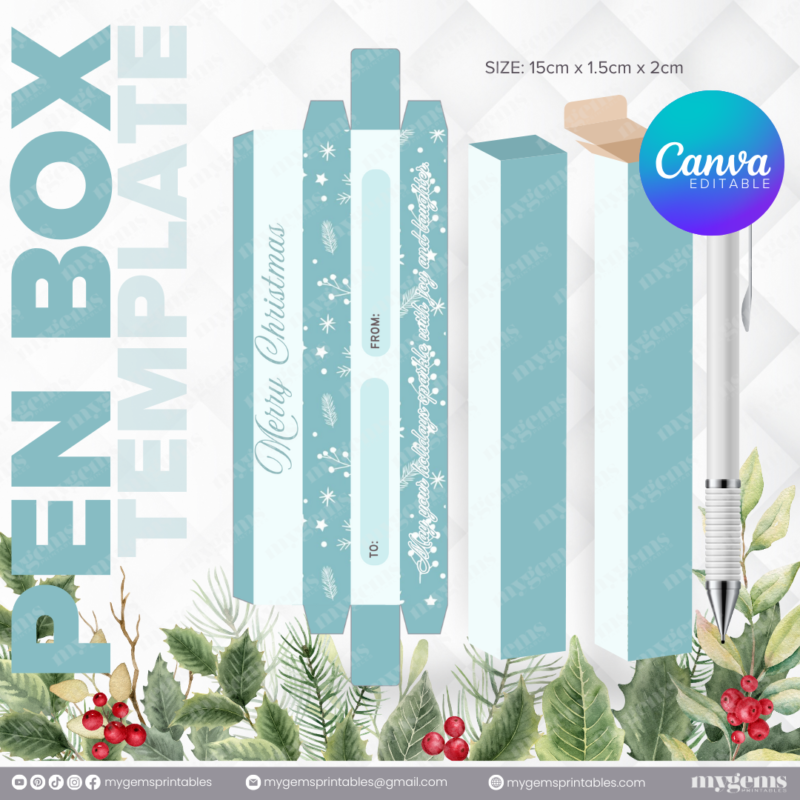 40 Designs | Christmas Themed Pen Box Template | Canva Editable - Image 21