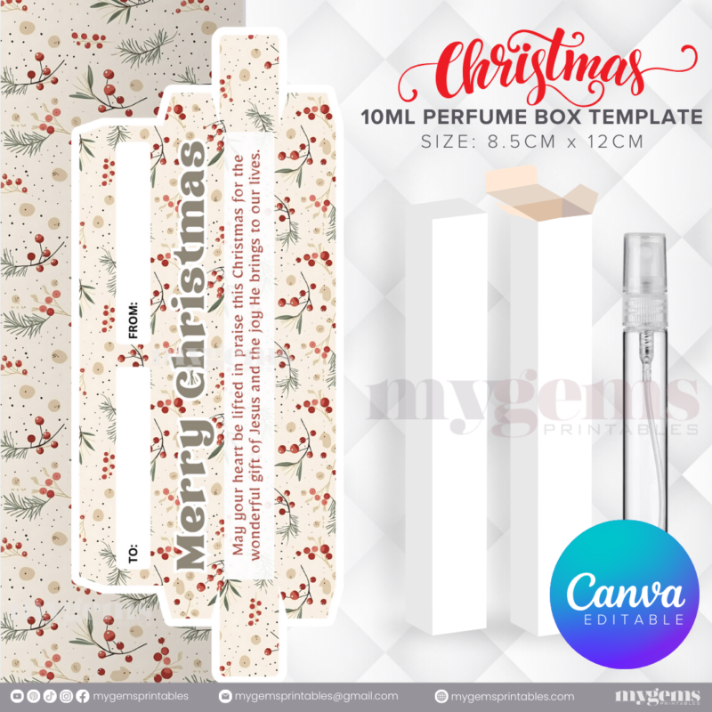 30 Designs | Christmas Themed 10ML Perfume Box Template | Canva Editable - Image 10