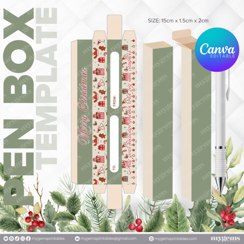 40 Designs | Christmas Themed Pen Box Template | Canva Editable - Image 22