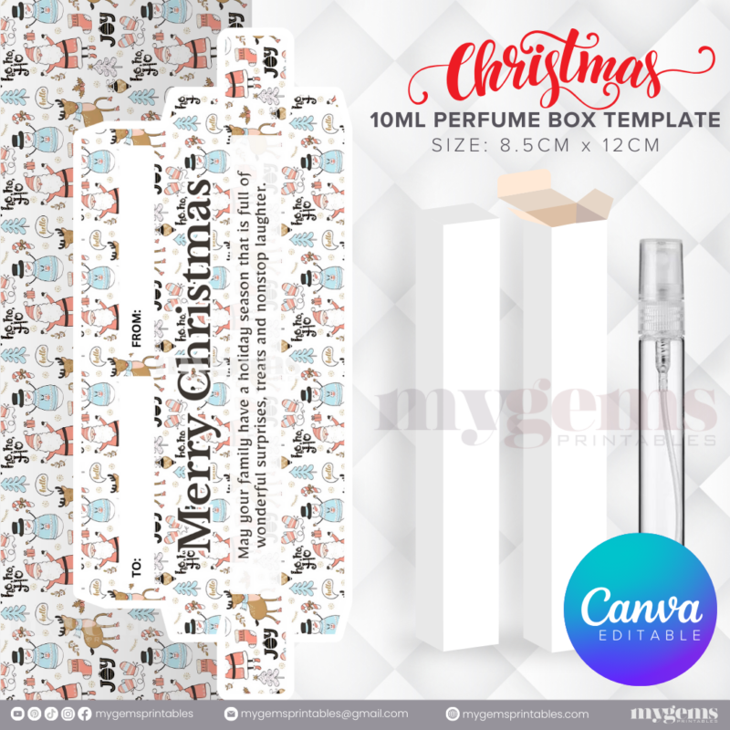 30 Designs | Christmas Themed 10ML Perfume Box Template | Canva Editable - Image 11