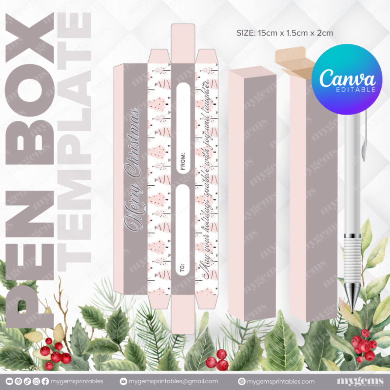 40 Designs | Christmas Themed Pen Box Template | Canva Editable - Image 23