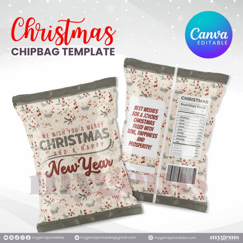 40 Designs | Christmas Themed Chip Bag Template | Canva Editable | Ready to Print - Image 31