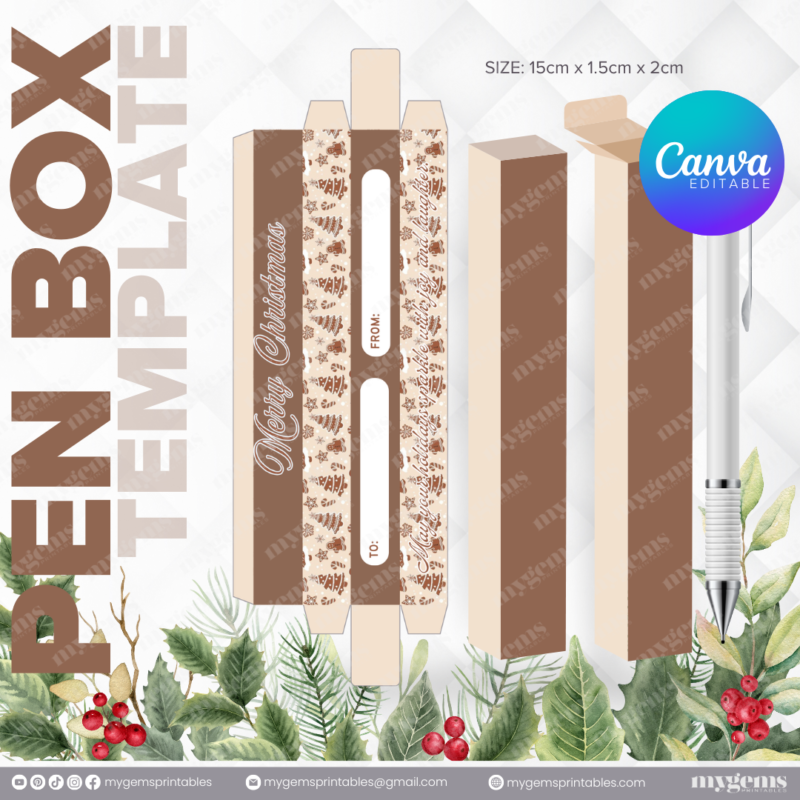 40 Designs | Christmas Themed Pen Box Template | Canva Editable - Image 24