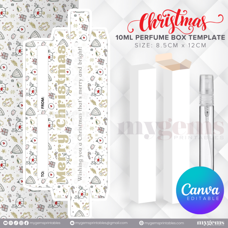 30 Designs | Christmas Themed 10ML Perfume Box Template | Canva Editable - Image 23