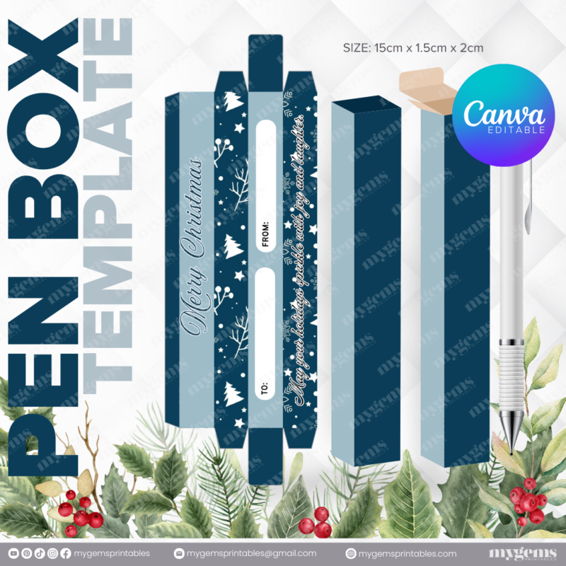 40 Designs | Christmas Themed Pen Box Template | Canva Editable - Image 25