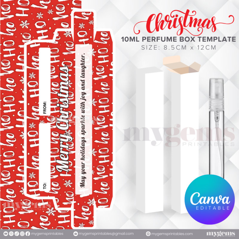 30 Designs | Christmas Themed 10ML Perfume Box Template | Canva Editable - Image 24