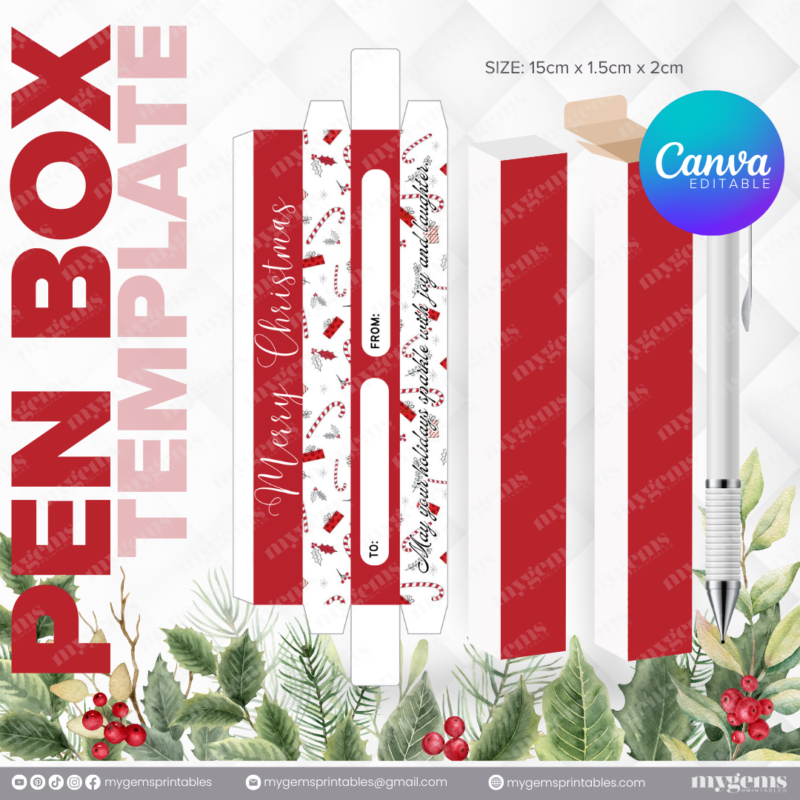 40 Designs | Christmas Themed Pen Box Template | Canva Editable - Image 26