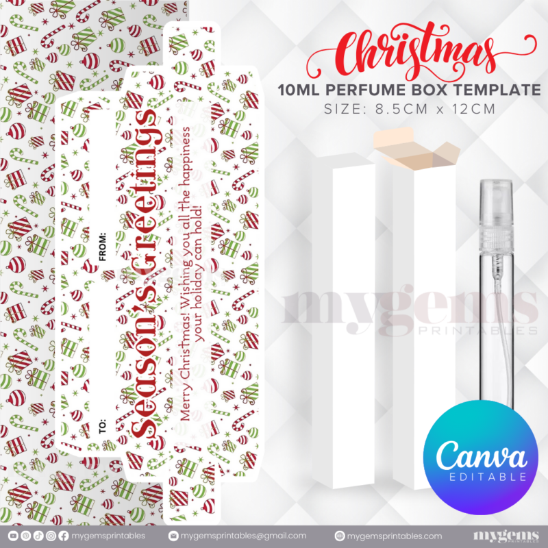 30 Designs | Christmas Themed 10ML Perfume Box Template | Canva Editable - Image 25