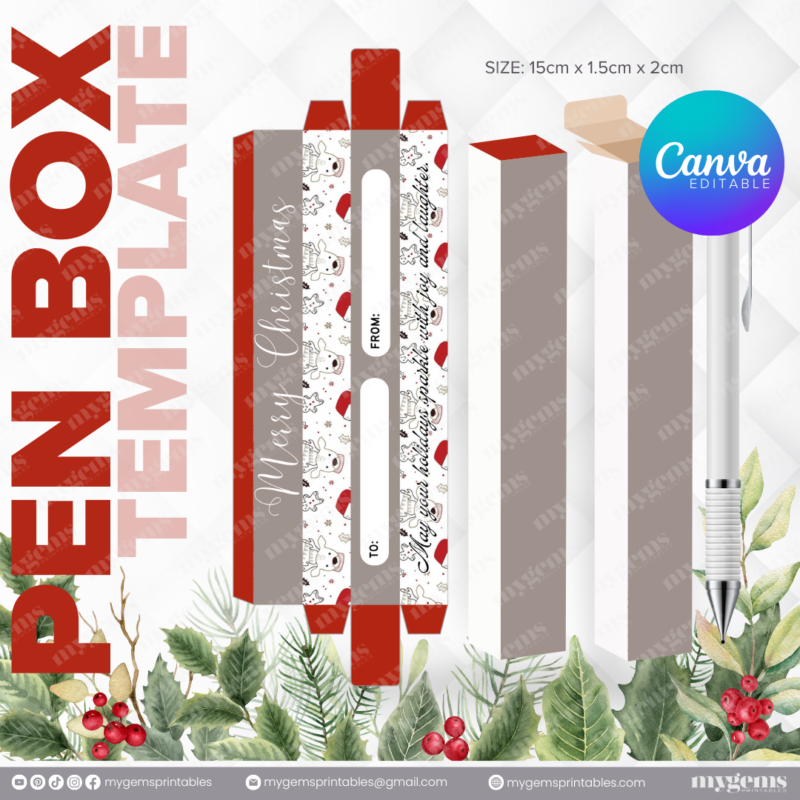 40 Designs | Christmas Themed Pen Box Template | Canva Editable - Image 7