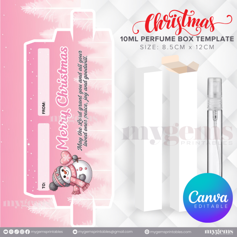 30 Designs | Christmas Themed 10ML Perfume Box Template | Canva Editable - Image 26