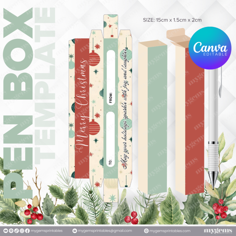 40 Designs | Christmas Themed Pen Box Template | Canva Editable - Image 8