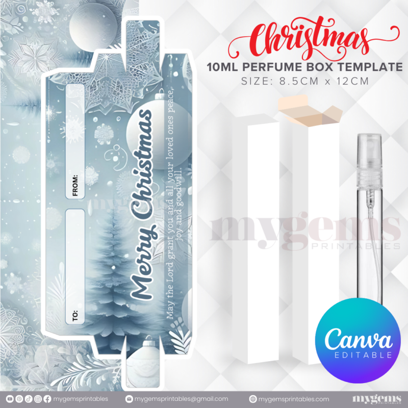 30 Designs | Christmas Themed 10ML Perfume Box Template | Canva Editable - Image 27