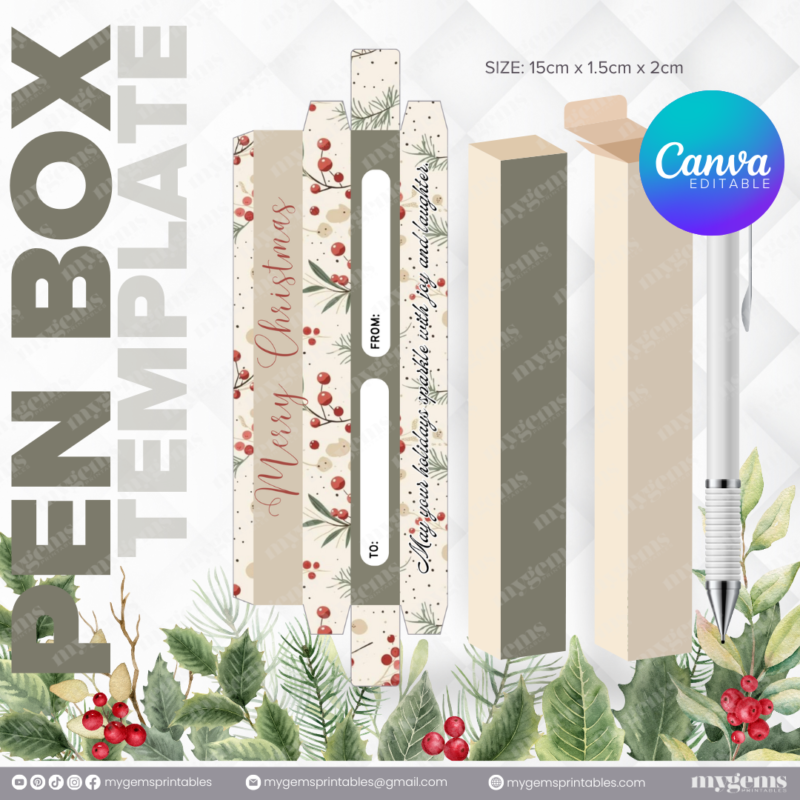 40 Designs | Christmas Themed Pen Box Template | Canva Editable - Image 9