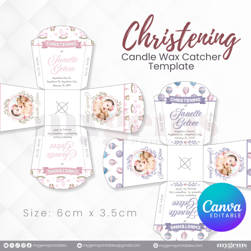 40 Designs | Christening Candle Wax Catcher Template | Canva Editable - Image 6