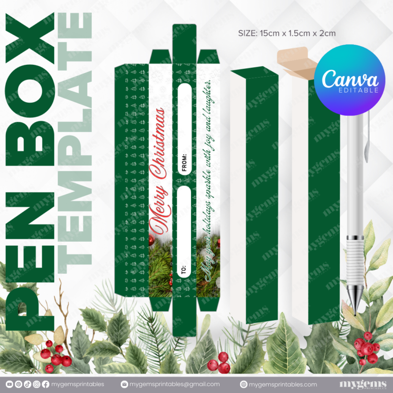 40 Designs | Christmas Themed Pen Box Template | Canva Editable - Image 38