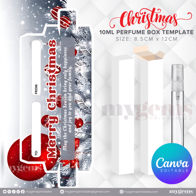 30 Designs | Christmas Themed 10ML Perfume Box Template | Canva Editable - Image 28