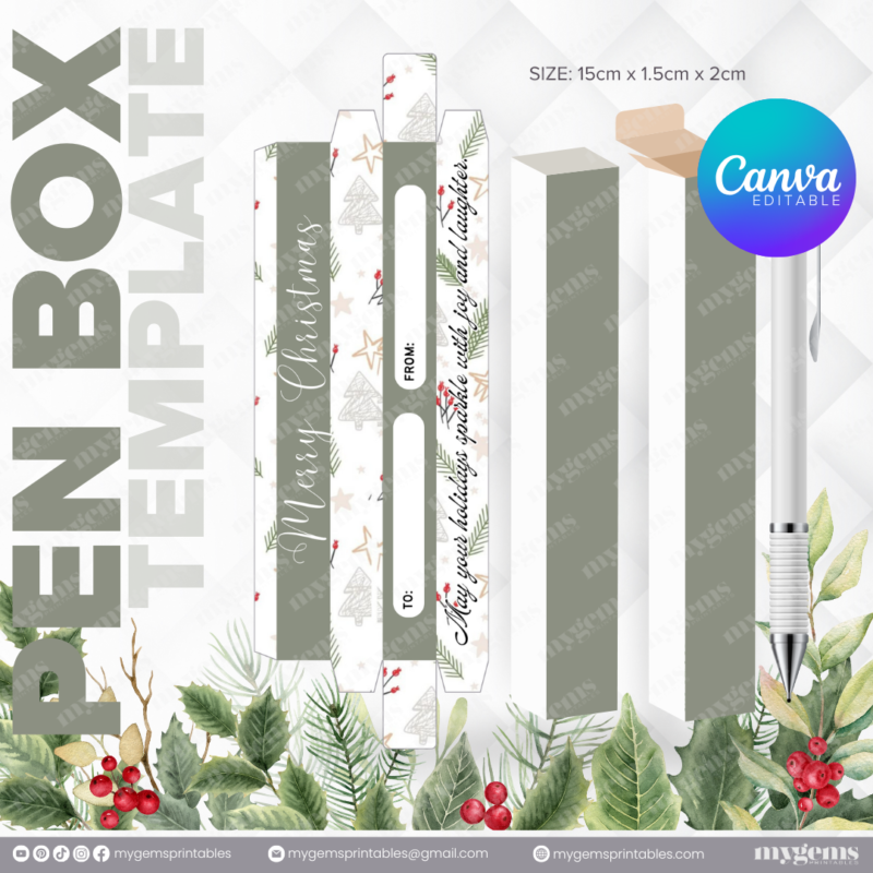 40 Designs | Christmas Themed Pen Box Template | Canva Editable - Image 10