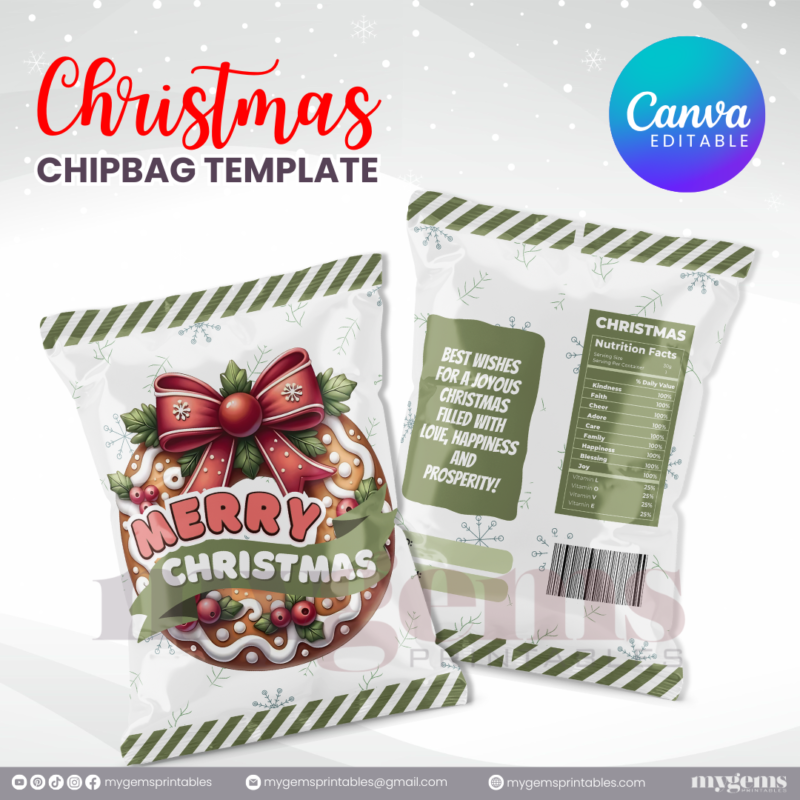 40 Designs | Christmas Themed Chip Bag Template | Canva Editable | Ready to Print - Image 24