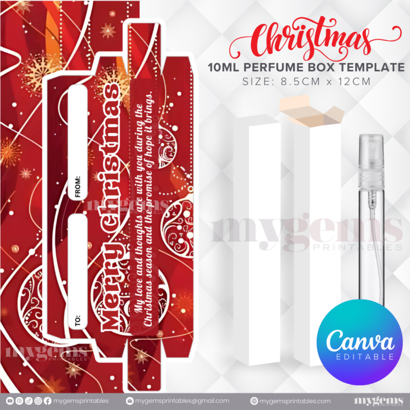 30 Designs | Christmas Themed 10ML Perfume Box Template | Canva Editable - Image 29