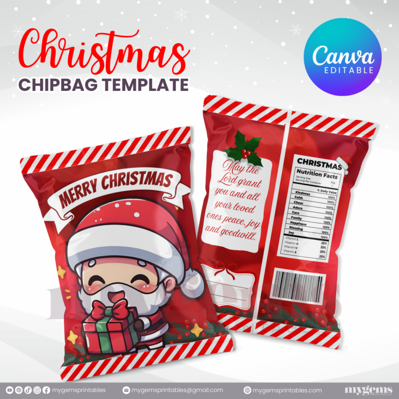 40 Designs | Christmas Themed Chip Bag Template | Canva Editable | Ready to Print - Image 23