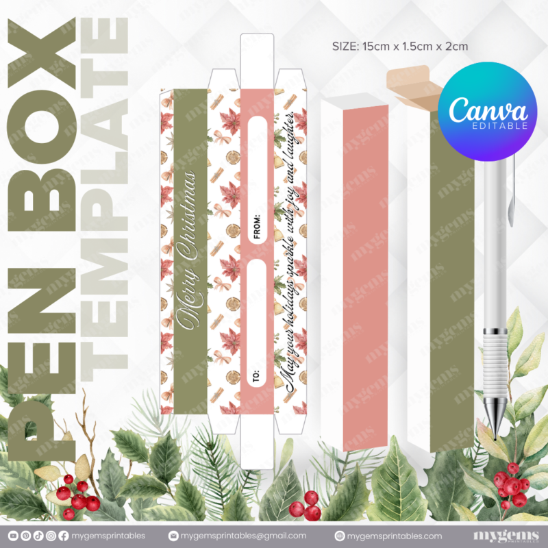 40 Designs | Christmas Themed Pen Box Template | Canva Editable - Image 13