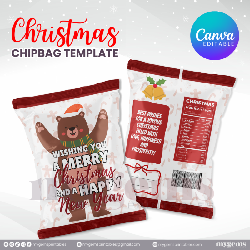 40 Designs | Christmas Themed Chip Bag Template | Canva Editable | Ready to Print - Image 2