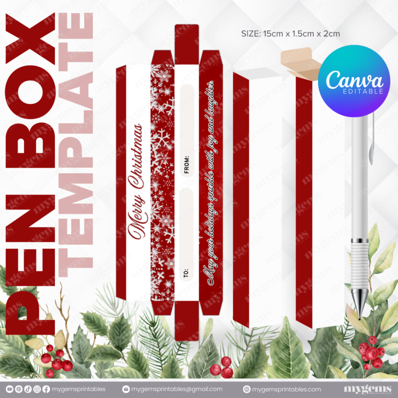 40 Designs | Christmas Themed Pen Box Template | Canva Editable - Image 14