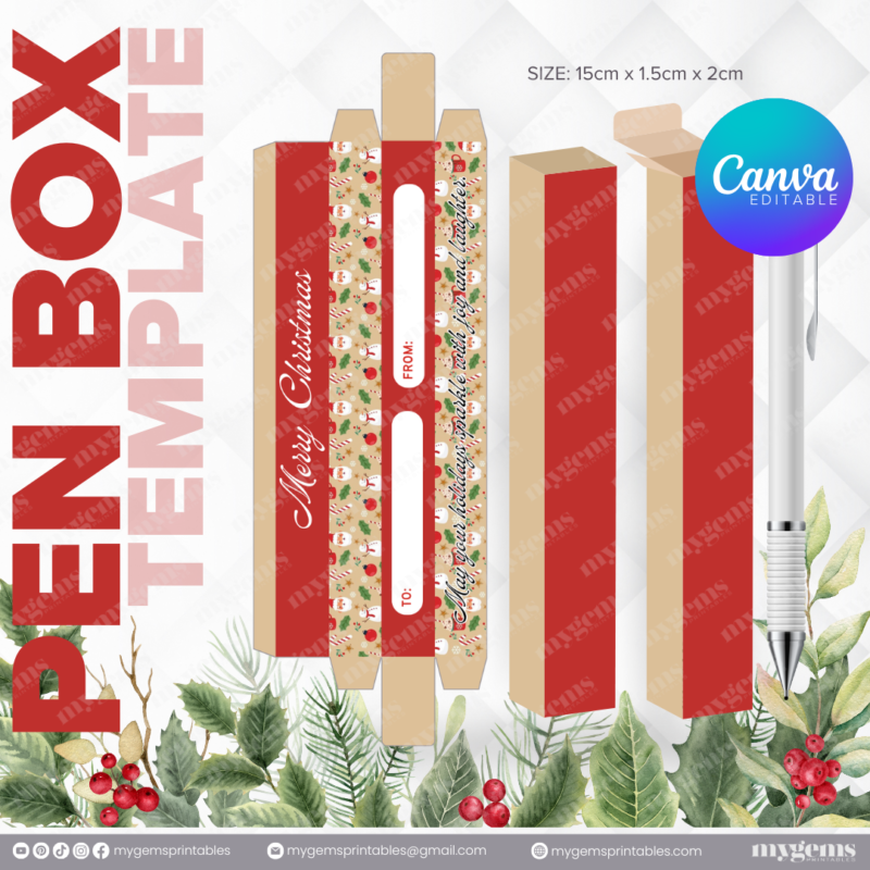 40 Designs | Christmas Themed Pen Box Template | Canva Editable - Image 15