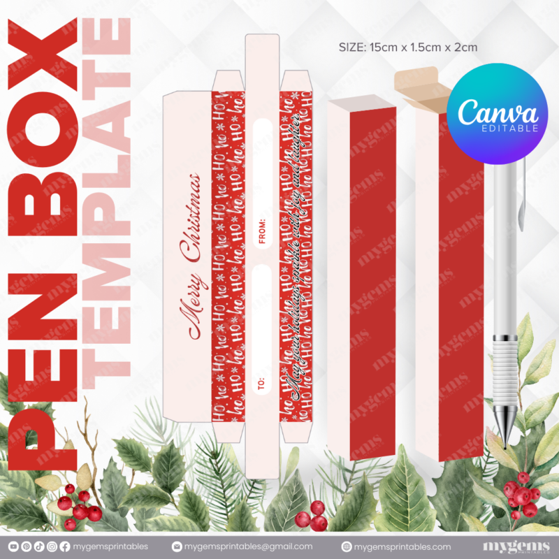 40 Designs | Christmas Themed Pen Box Template | Canva Editable - Image 16