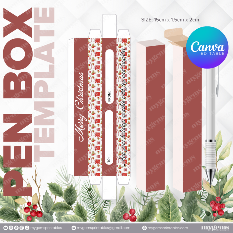 40 Designs | Christmas Themed Pen Box Template | Canva Editable - Image 17