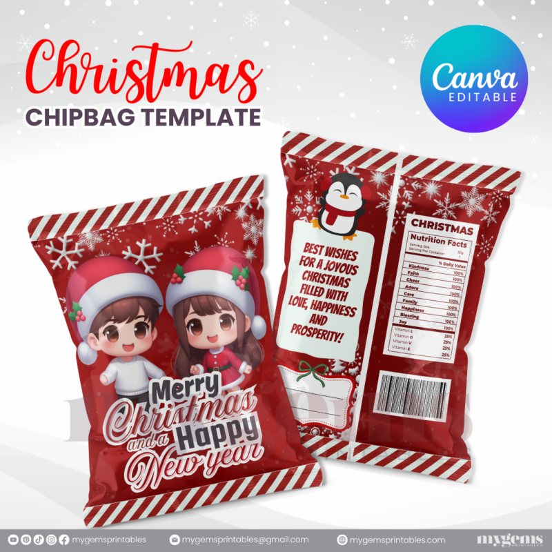 40 Designs | Christmas Themed Chip Bag Template | Canva Editable | Ready to Print - Image 38