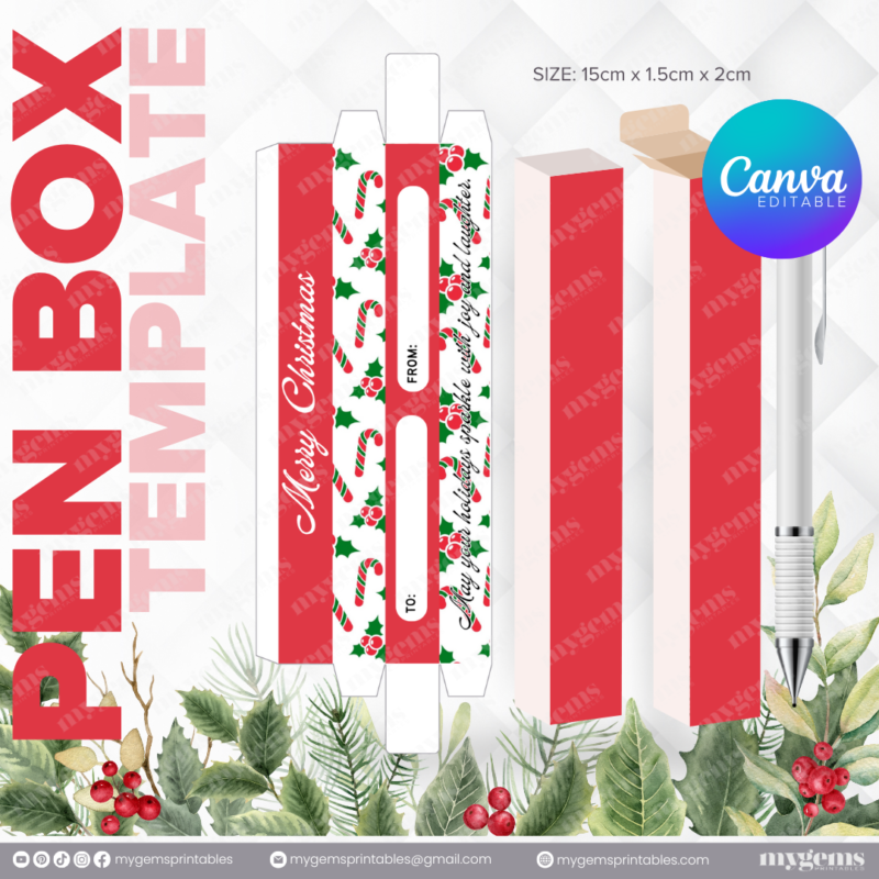 40 Designs | Christmas Themed Pen Box Template | Canva Editable - Image 42