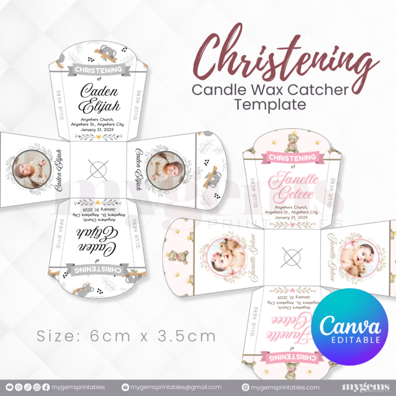 40 Designs | Christening Candle Wax Catcher Template | Canva Editable - Image 7