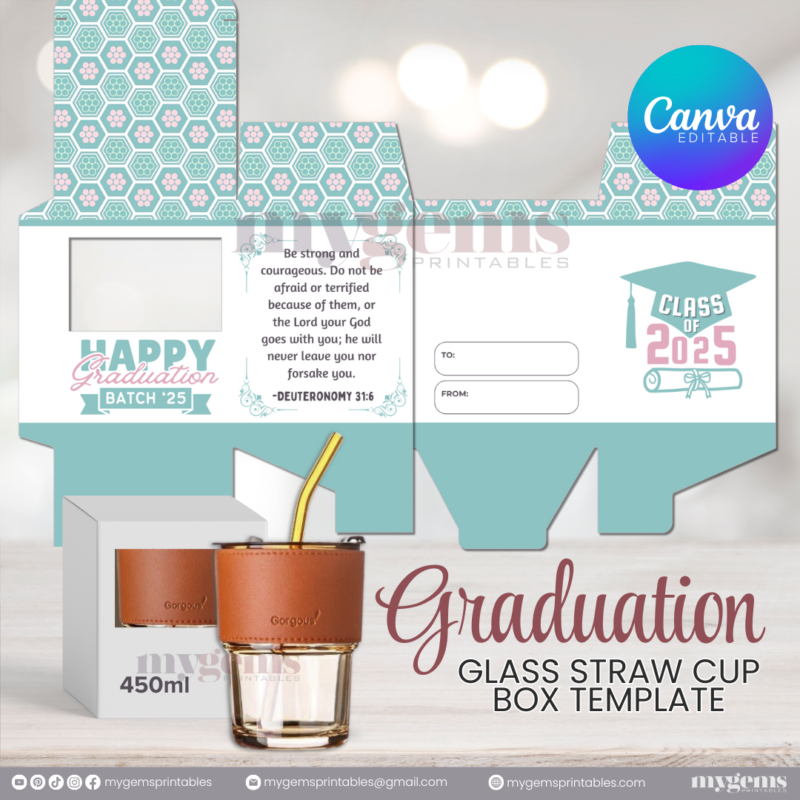 20 Designs | 2025 Graduation Themed Glass-Straw-Cup Box Template | Canva Editable | Ready to Print - Image 11