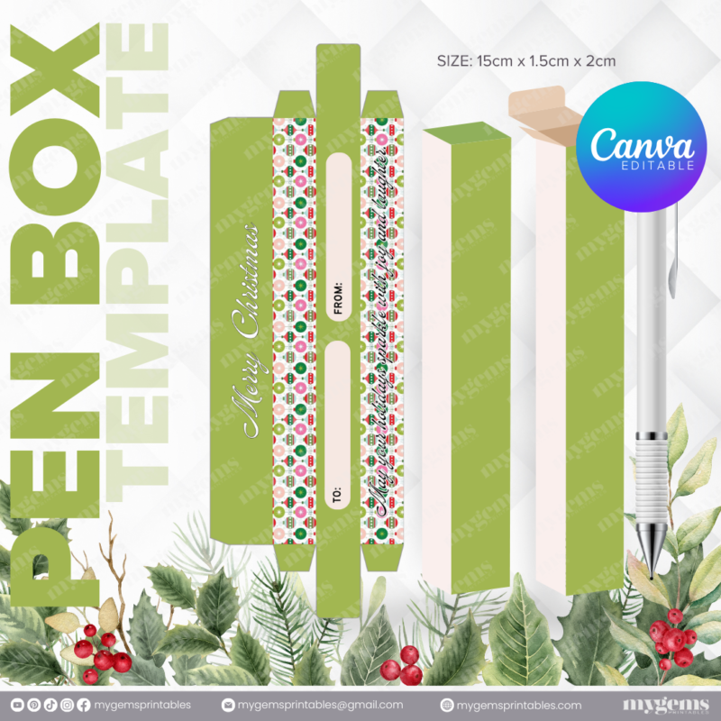 40 Designs | Christmas Themed Pen Box Template | Canva Editable - Image 5